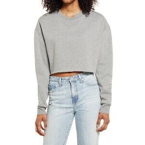 Socialite Women's Crop Fleece Sweatshirt In Grey Size S